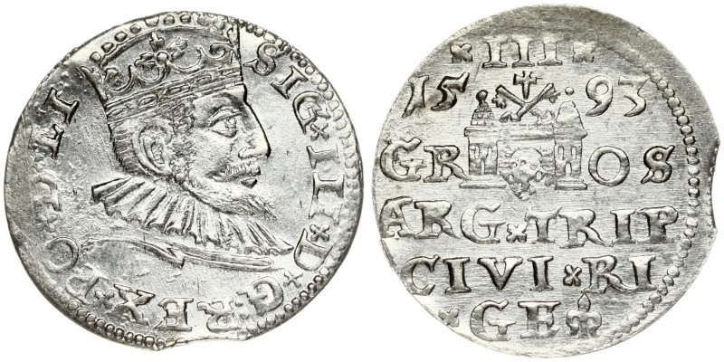 Latvia 3 Groszy 1593 Riga. Sigismund III Vasa(1587-1632). Obverse: Crowned bust ...