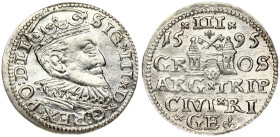 Latvia 3 Groszy 1595 Riga. Sigismund III Vasa(1587-1632). Obverse: Crowned bust right. Reverse: Value and coat of arms over the city sign. Silver. Ige...