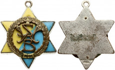 Latvia Sport Badge (1891) SWB Riga. K. Wihtolin. Copper Silvered. Bronze Gilding. Enamel. Weight approx: 16.58g. Diameter: 43x35 mm.