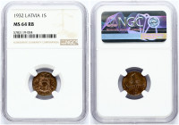 Latvia 1 Santims 1932 Obverse: National arms above ribbon. Reverse: Value and date. Edge Description: Plain. Bronze. KM 1. NGC MS 64 RB ONLY 4 COINS I...