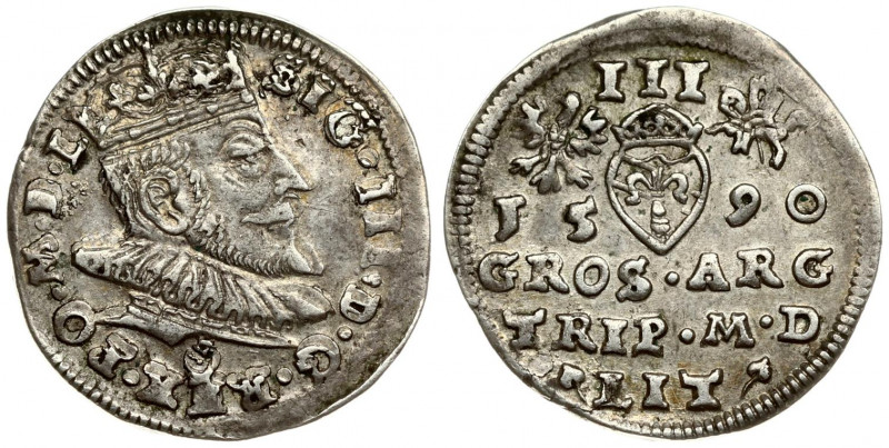 Lithuania 3 Groszy 1590 Vilnius. Sigismund III Vasa (1587-1632) Obverse: Crowned...