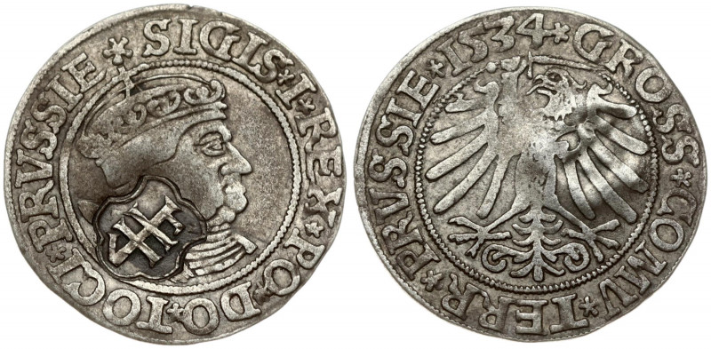 Poland 1 Grosz 1534 Torun. Sigismund I the Old(1506–1548). Obverse: Lettering: *...