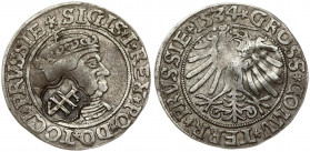 Poland 1 Grosz 1534 Torun. Sigismund I the Old(1506–1548). Obverse: Lettering: *SIGIS *I* REX *PO* DO* TOCI* PRVSSIE. Reverse Lettering: *GROSS* COMV*...