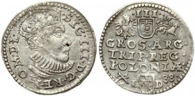 Poland 3 Groszy 1588 Poznan. Sigismund III Vasa (1587-1632). Obverse: Crowned bust right. Reverse: Value; divided date; symbols and two-line inscripti...
