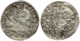 Poland 3 Groszy 1593 Poznan. Sigismund III Vasa (1587-1632). Obverse: Crowned bust right. Reverse: Value; divided date; symbols and two-line inscripti...