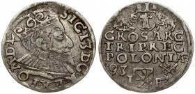 Poland 3 Groszy 1593 Poznan. Sigismund III Vasa (1587-1632). Obverse: Crowned bust right. Reverse: Value; divided date; symbols and two-line inscripti...