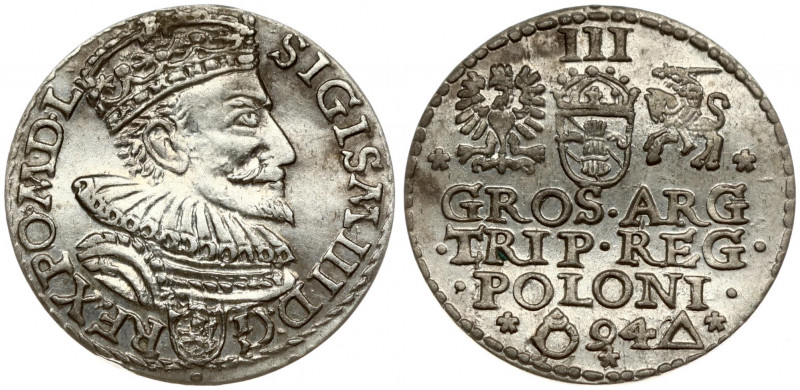 Poland 3 Groszy 1594 Malbork. Sigismund III Vasa (1587-1632). Obverse: Crowned b...