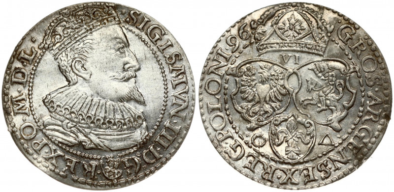 Poland 6 Groszy 1596 Malbork. Sigismund III Vasa (1587-1632). Obverse: Crowned b...