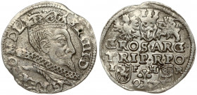 Poland 3 Groszy 1597 Poznan Sigismund III Vasa (1587-1632). Obverse: Crowned bust right. Reverse: Value; divided date; symbols and two-line inscriptio...