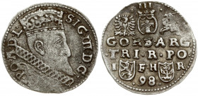 Poland 3 Groszy 1598 Bydgoszcz. Sigismund III Vaza(1587–1632). Obverse: Crowned bust. Reverse: Value and armorial above legend; date and mintmaster be...