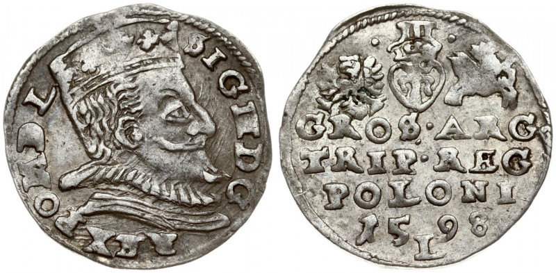 Poland 3 Groszy 1598 Lublin Sigismund III Vasa (1587-1632). Obverse: Crowned bus...