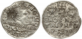 Poland 3 Groszy 1598 Poznan Sigismund III Vasa (1587-1632). Obverse: Crowned bust right. Reverse: Value; divided date; symbols and two-line inscriptio...