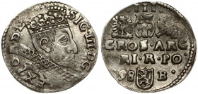Poland 3 Groszy 1598 Bydgoszcz Sigismund III Vasa (1587-1632). Obverse: Crowned bust right. Reverse: Value; divided date; symbols and two-line inscrip...