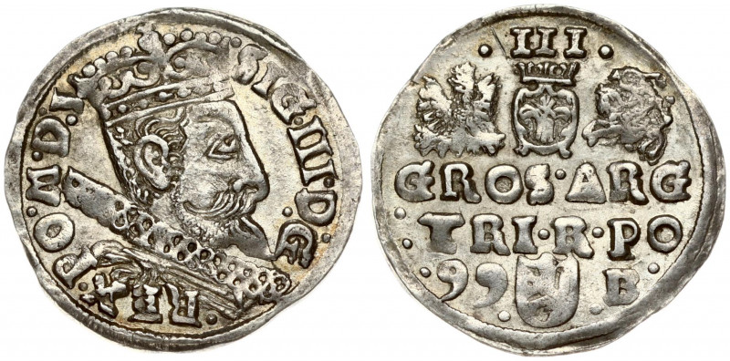 Poland 3 Groszy 1599 Bydgoszcz. Sigismund III Vaza(1587–1632). Obverse: Crowned ...