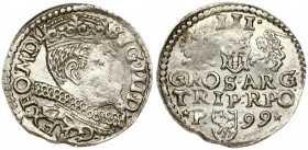 Poland 3 Groszy 1599 Poznan. Sigismund III Vaza(1587–1632). Obverse: Crowned bust. Reverse: Value and armorial above legend; date and mintmaster below...