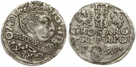 Poland 3 Groszy 1599 Poznan Sigismund III Vasa (1587-1632). Obverse: Crowned bust right. Reverse: Value; divided date; symbols and two-line inscriptio...