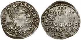 Poland 3 Groszy 1599 Poznan Sigismund III Vasa (1587-1632). Obverse: Crowned bust right. Reverse: Value; divided date; symbols and two-line inscriptio...