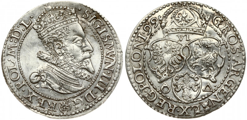 Poland 6 Groszy 1599 Malbork. Sigismund III Vasa (1587-1632). Obverse: Crowned b...