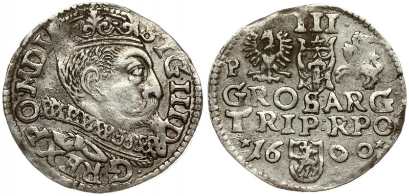 Poland 3 Groszy 1600 Poznan Sigismund III Vasa (1587-1632). Obverse: Crowned bus...