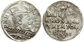 Poland 3 Groszy 1601 Wschowa Sigismund III Vasa (1587-1632). Obverse: Crowned bust right. Reverse: Value; divided date; symbols and two-line inscripti...