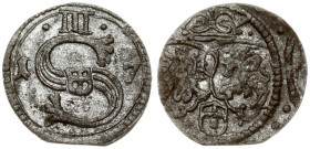 Poland 1 Denar 1617 Krakow. Sigismund III Vasa (1587-1632). Obverse: Large S; dividing date and initials. Reverse: Crown above two or three shields. S...