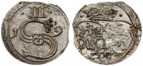 Poland 1 Denar 1619 Krakow. Sigismund III Vasa (1587-1632). Obverse: Large S; dividing date and initials. Reverse: Crown above two or three shields. S...