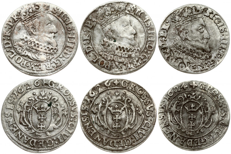 Poland Gdansk 1 Grosz 1624 & 1626 Sigismund III Vaza(1587–1632). Obverse: Crowne...