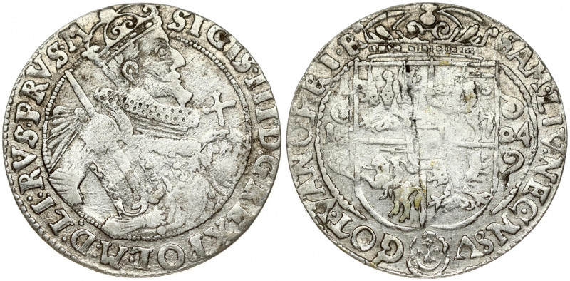 Poland 1 Ort 1624 Bydgoszcz. Sigismund III Vasa (1587-1632). Obverse: Crowned ha...