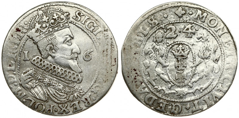 Poland Gdansk 1 Ort 1624/3 Sigismund III Vasa (1587-1632). Obverse Lettering: SI...