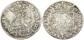 Poland 18 Groszy 1657 SCH Krakow. John II Casimir Vasa (1649–1668). Obverse: Crowned portrait bust right. Reverse: Crowned shield. Silver. Kop. 1760 (...