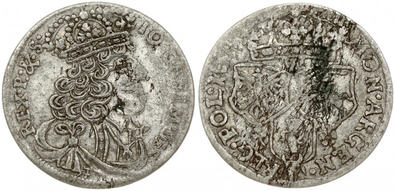 Poland 6 Groszy 1657 John II Casimir Vasa (1649–1668). Obverse: Large crowned bu...