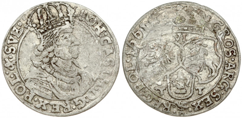 Poland 6 Groszy 1661 TT John II Casimir Vasa (1649–1668). Obverse: Large crowned...