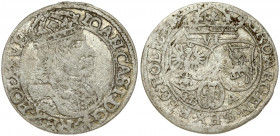 Poland 6 Groszy 1661 GBA. John II Casimir Vasa (1649–1668). Obverse: Large crowned bust right in linear circle. Reverse: Crown above three shields. Si...