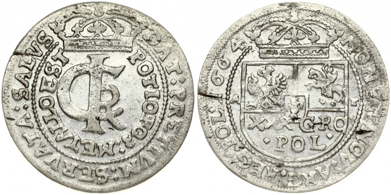 Poland 1 Gulden (Tymf) 1664 AT Krakow. John II Casimir Vasa (1649–1668). Obverse...