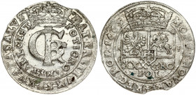 Poland 1 Gulden (Tymf) 1665 AT. John II Casimir Vasa (1649–1668). Obverse: Crowned monogram. Reverse: Crowned shield; XXX GRO on shield. Silver. KM 12...