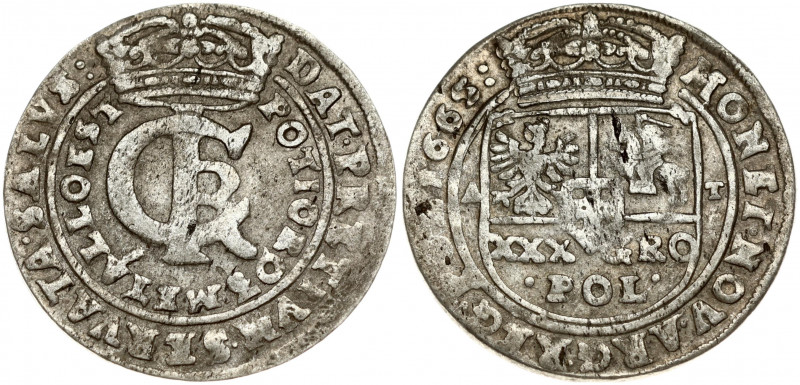 Poland 1 Gulden (Tymf) 1665 AT. John II Casimir Vasa (1649–1668). Obverse: Crown...