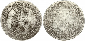Poland 18 Groszy 1668 TLB Bydgoszcz. John II Casimir Vasa (1649–1668). Obverse: Crowned portrait bust right. Reverse: Crowned shield. Silver. Kop. 177...