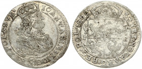 Poland 18 Groszy 1668 TLB John II Casimir Vasa (1649–1668). Obverse: Crowned portrait bust right. Reverse: Crowned shield. (with a rosette over the co...