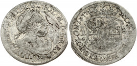 Poland 18 Groszy 1677 SB John III Sobieski(1674-1696). Obverse: Laureate armored bust right. Reverse: Crowned shield; 18 flanking shield. Silver. (wit...