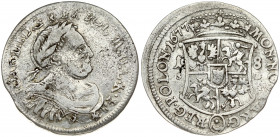 Poland 18 Groszy 1677 SB John III Sobieski(1674-1696). Obverse: Laureate armored bust right. Reverse: Crowned shield; 18 flanking shield. Silver. (a v...