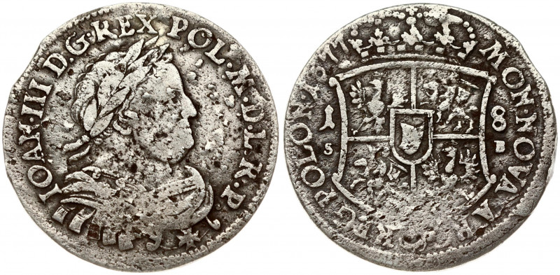 Poland 18 Groszy 1677 SB John III Sobieski(1674-1696). Obverse: Laureate armored...