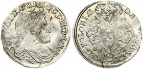 Poland 6 Groszy 1678. John III Sobieski(1674-1696). Obverse: Laureate armored bust right. Reverse: With the Leliwa coat of arms under the shields. Sil...