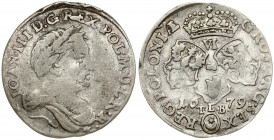 Poland 6 Groszy 1679 TLB. John III Sobieski(1674-1696). Obverse: Laureate armored bust right. Reverse: With the Leliwa coat of arms under the shields....