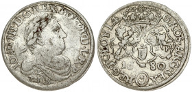 Poland 6 Groszy 1680 TLB Bydgoszcz. John III Sobieski(1674-1696). Obverse: Laureate armored bust right TLB. Reverse: With the Leliwa coat of arms unde...