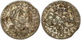Poland 6 Groszy 1681 TLB John III Sobieski(1674-1696). Obverse: Laureate armored bust right. Reverse: With the Leliwa coat of arms under the shields. ...