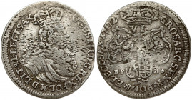 Poland 6 Groszy 1702EPH August II(1697-1733). Obverse: Small crowned bust of August II right. Reverse: Crown above three shields. Silver. KM 135