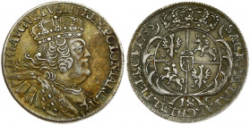 Poland 18 Groszy 1755 EC August III(1733-1763). Obverse: Large; crowned bust right. Obverse Legend: D • G • AUGVSTVS • III • REX • POLONIARUM. Reverse...