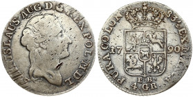 Poland 4 Groszy 1790 EB Stanislaus Augustus(1764–1795). Obverse: Head right. Obverse Legend: STANISLAUS AUG • D • G • REX ... Reverse: Crowned 4-fold ...
