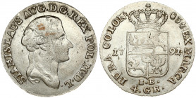 Poland 4 Groszy 1791 EB Stanislaus Augustus(1764–1795). Obverse: Head right. Obverse Legend: STANISLAUS AUG • D • G • REX ... Reverse: Crowned 4-fold ...