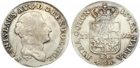 Poland 4 Groszy 1791 EB Stanislaus Augustus(1764–1795). Obverse: Head right. Obverse Legend: STANISLAUS AUG • D • G • REX ... Reverse: Crowned 4-fold ...